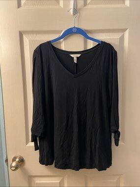 Soma Black V-Neck Long Sleeve Top with Tie Sleeves